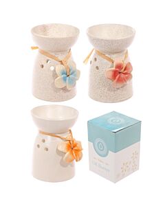 Puckator Eden Speckled Cream Ceramic Oil & Wax Melt Burner with Flower
